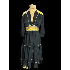 Lauren Moffatt Midi Dress Navy with Accents Lined 3/4 Sleeves  Silk Size 2